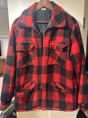 Vintage Men's Red & Black Buffalo Plaid Zip Jacket